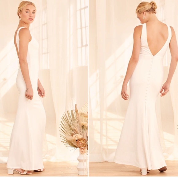 LULU's Bridal Modern Sexy Chic Minimalist Mermaid Trumpet Maxi Dress NWOT - Picture 5 of 5
